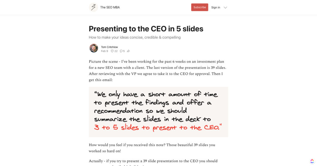 Presenting to the CEO in 5 slides